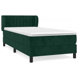 Cama com molas/colchão 100x200 cm veludo verde-escuro H