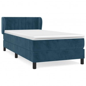 Cama com molas/colchão 100x200 cm veludo azul-escuro H