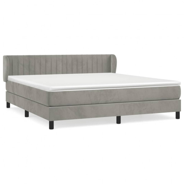 Cama box spring con colchón terciopelo gris claro 160x200 cm M 2