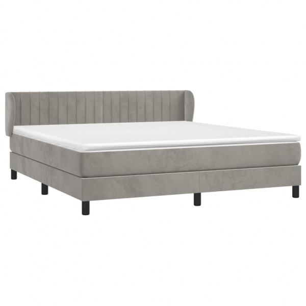Cama box spring con colchón terciopelo gris claro 160x200 cm M 3