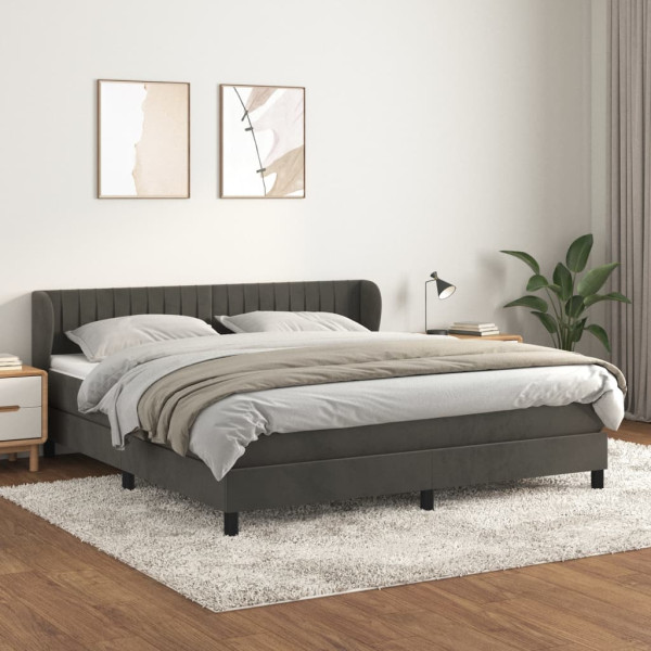 Cama box spring con colchón terciopelo gris oscuro 160x200 cm D