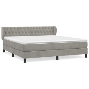 Cama box spring con colchón terciopelo gris claro 160x200 cm H