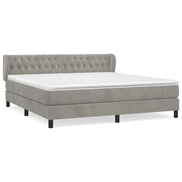 Cama box spring con colchón terciopelo gris claro 160x200 cm M 2