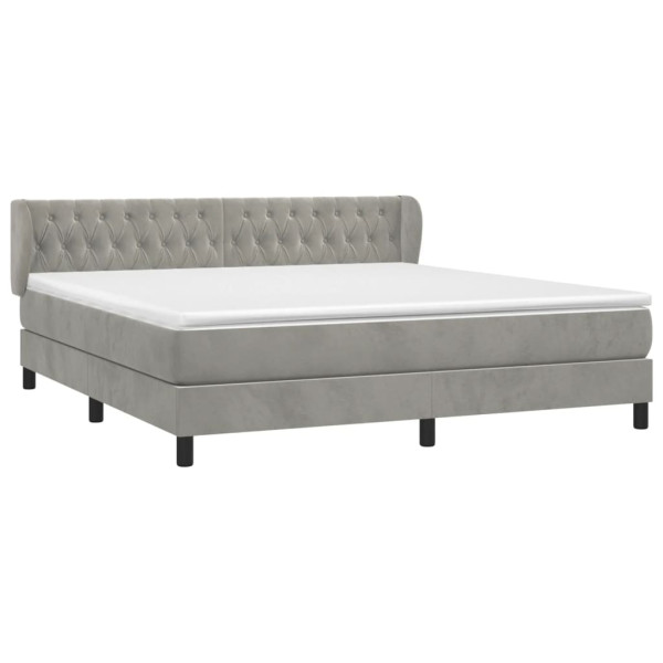 Cama box spring con colchón terciopelo gris claro 160x200 cm M 3