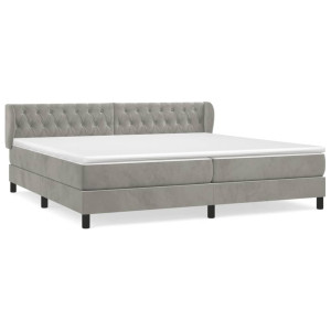 Cama box spring con colchón terciopelo gris claro 200x200 cm H