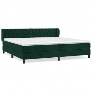 Cama com molas/colchão 200x200 cm veludo verde-escuro H