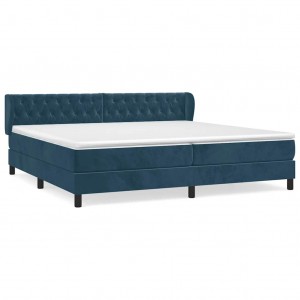 Cama com molas/colchão 200x200 cm veludo azul-escuro H