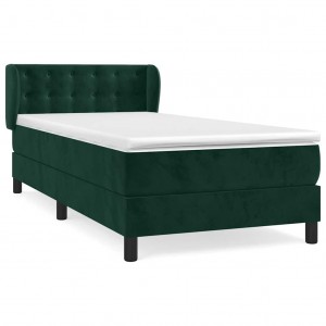 Cama com molas/colchão 90x200 cm veludo verde-escuro H