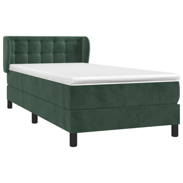 Cama com molas/colchão 90x200 cm veludo verde-escuro M 3