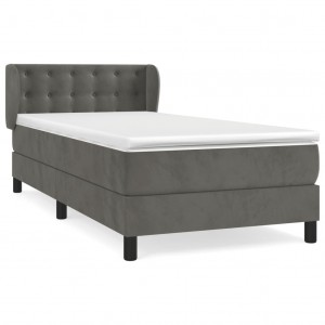Cama com molas/colchão 100x200 cm veludo cinza-escuro H