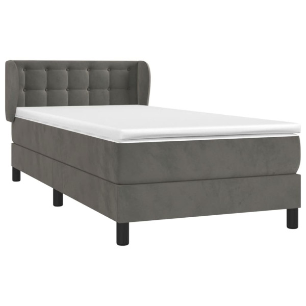 Cama box spring con colchón terciopelo gris oscuro 100x200 cm M 3