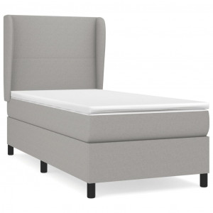 Cama box spring con colchón tela gris claro 90x200 cm H
