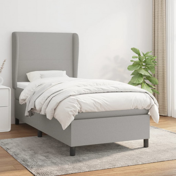 Cama box spring con colchón tela gris claro 100x200 cm D