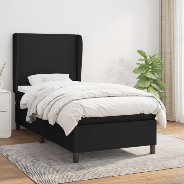 Cama box spring con colchón tela negro 100x200 cm D