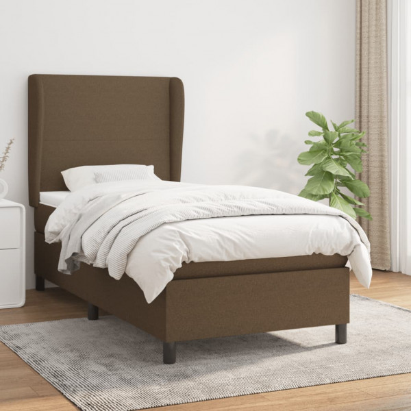 Cama box spring con colchón tela marrón oscuro 100x200 cm D