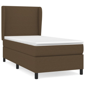 Cama box spring con colchón tela marrón oscuro 100x200 cm H