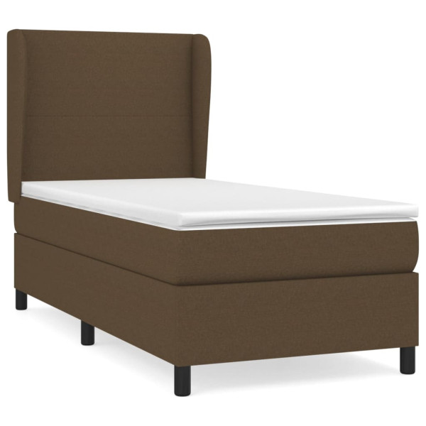 Cama box spring con colchón tela marrón oscuro 100x200 cm M 2