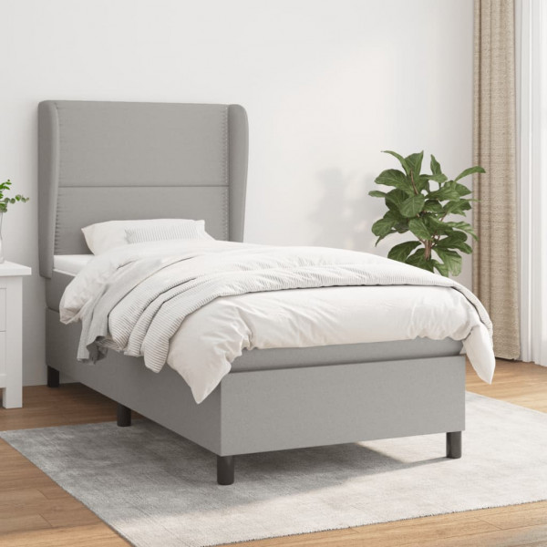 Cama box spring con colchón tela gris claro 90x190 cm D