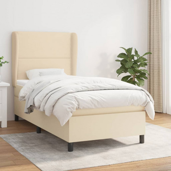Cama box spring con colchón tela color crema 90x190 cm D