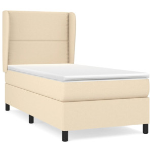 Cama box spring con colchón tela color crema 90x190 cm H
