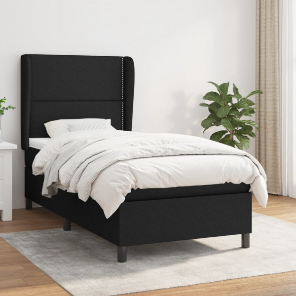 Cama box spring con colchón tela negro 90x200 cm D