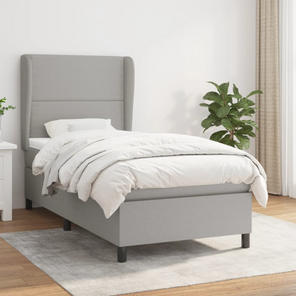 Cama box spring con colchón tela gris claro 100x200 cm D