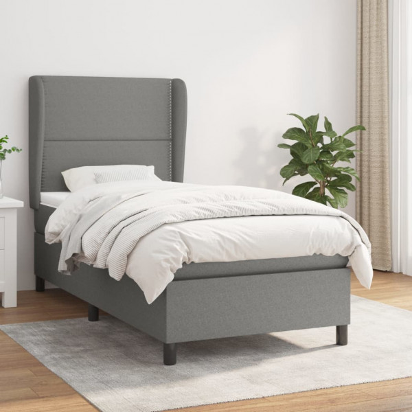 Cama box spring con colchón tela gris oscuro 100x200 cm D