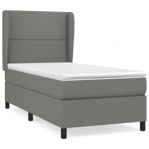 Cama box spring con colchón tela gris oscuro 100x200 cm H