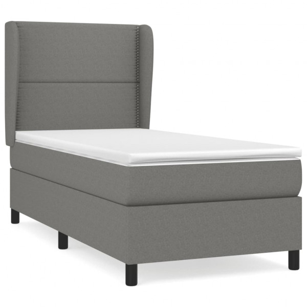 Cama box spring con colchón tela gris oscuro 100x200 cm M 2