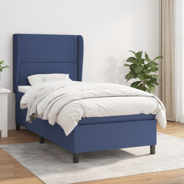 Cama box spring con colchón tela azul 100x200 cm D