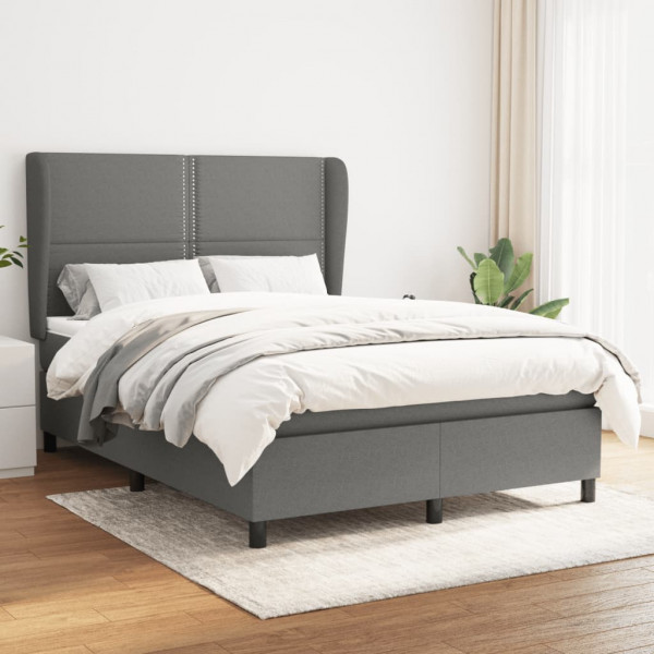 Cama box spring con colchón tela gris oscuro 140x200 cm D