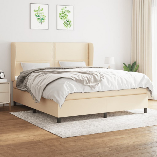 Cama box spring con colchón tela color crema 180x200 cm D