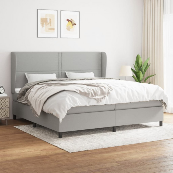 Cama box spring con colchón tela gris claro 200x200 cm D
