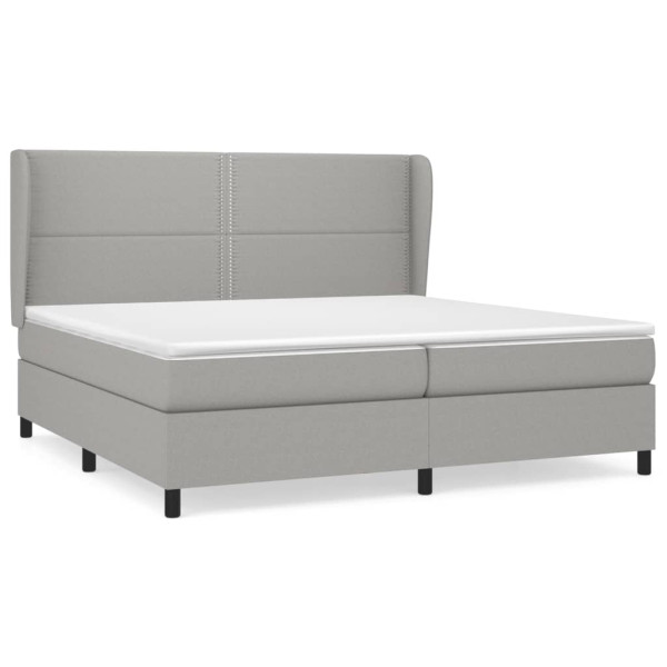 Cama box spring con colchón tela gris claro 200x200 cm M 2