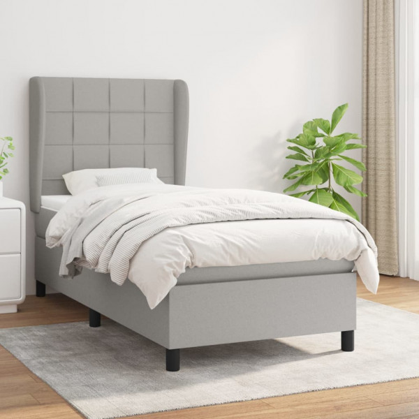 Cama box spring con colchón tela gris claro 90x190 cm D