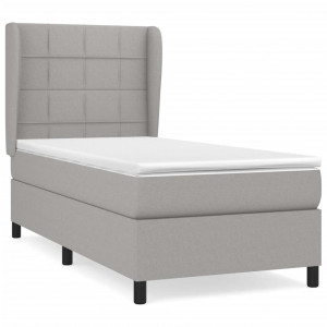 Cama box spring con colchón tela gris claro 90x190 cm H