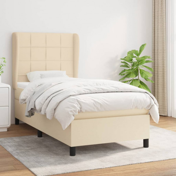 Cama box spring con colchón tela color crema 90x190 cm D