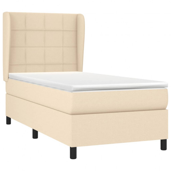Cama box spring con colchón tela color crema 90x190 cm M 3