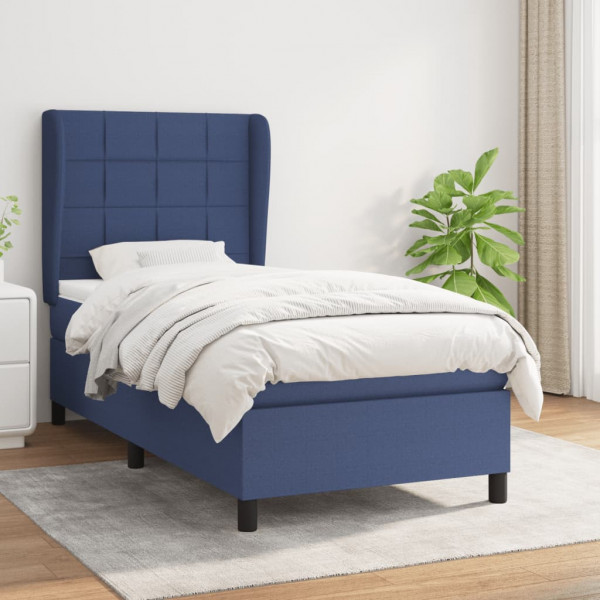 Cama box spring con colchón tela azul 90x190 cm D