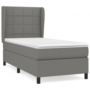 Cama box spring con colchón tela gris oscuro 90x200 cm H