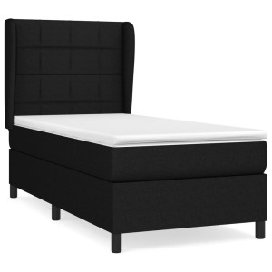 Cama box spring con colchón tela negro 90x200 cm H