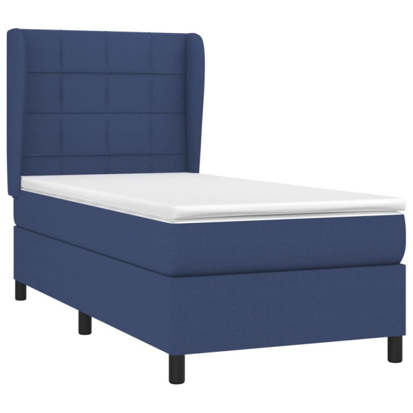 Cama box spring con colchón tela azul 90x200 cm M 3