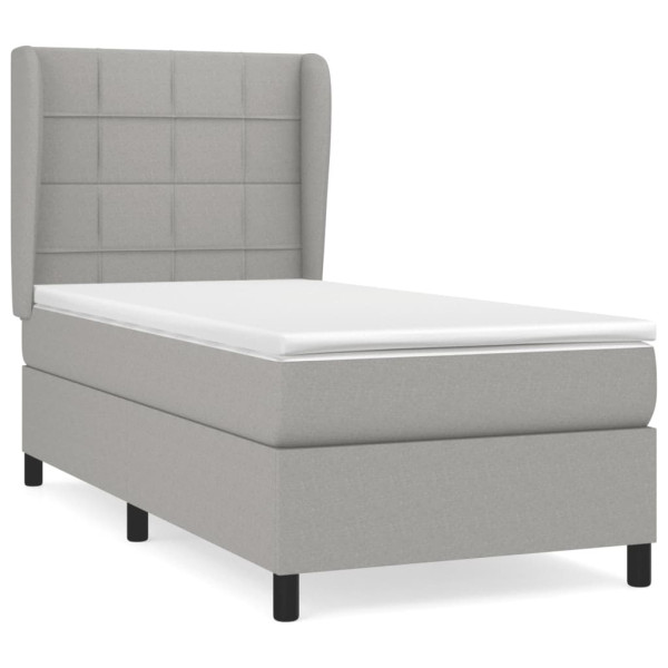 Cama box spring con colchón tela gris claro 100x200 cm M 2