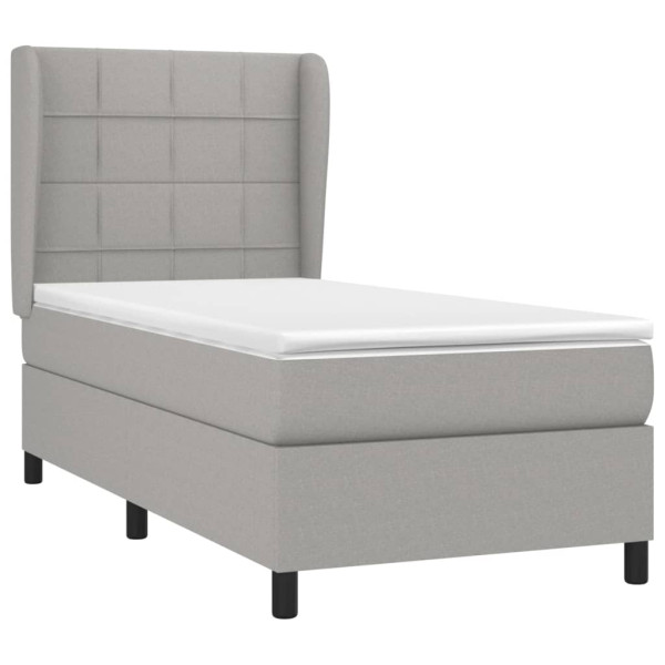 Cama box spring con colchón tela gris claro 100x200 cm M 3