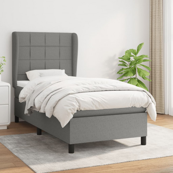 Cama box spring con colchón tela gris oscuro 100x200 cm D