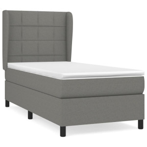 Cama box spring con colchón tela gris oscuro 100x200 cm H