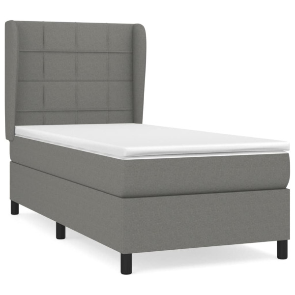 Cama box spring con colchón tela gris oscuro 100x200 cm M 2