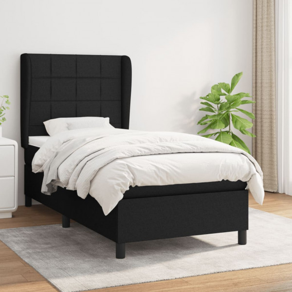 Cama box spring con colchón tela negro 100x200 cm D