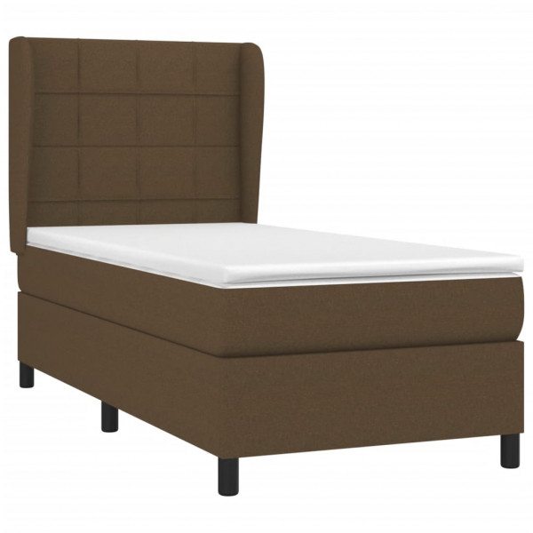 Cama box spring con colchón tela marrón oscuro 100x200 cm M 3