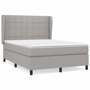 Cama box spring con colchón tela gris claro 140x190 cm H